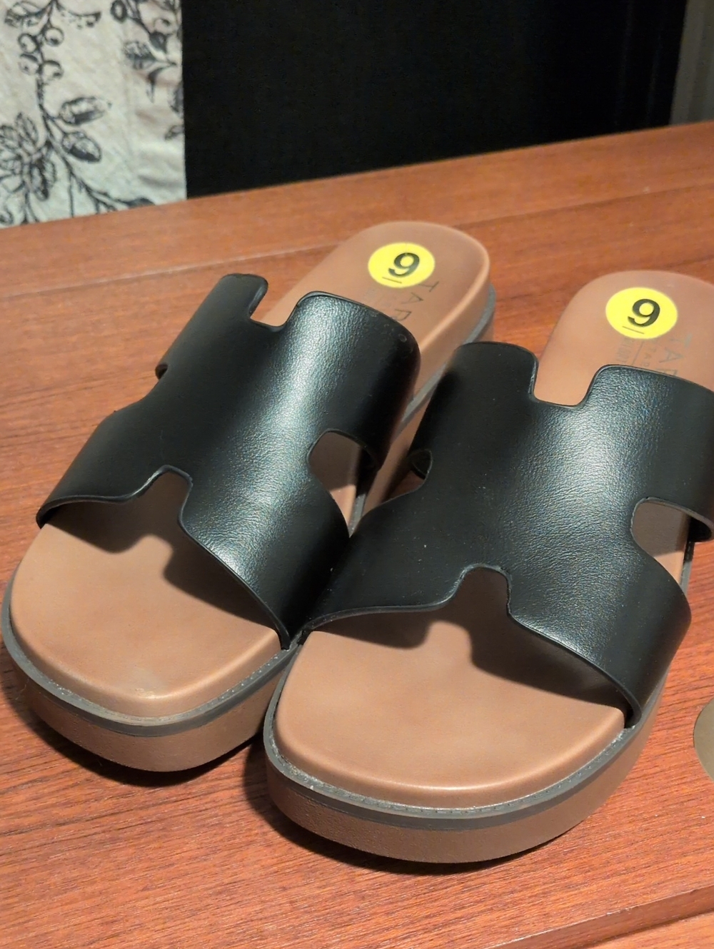 Black Leather Slide Sandals TARYN- Women's Casual Slip-On